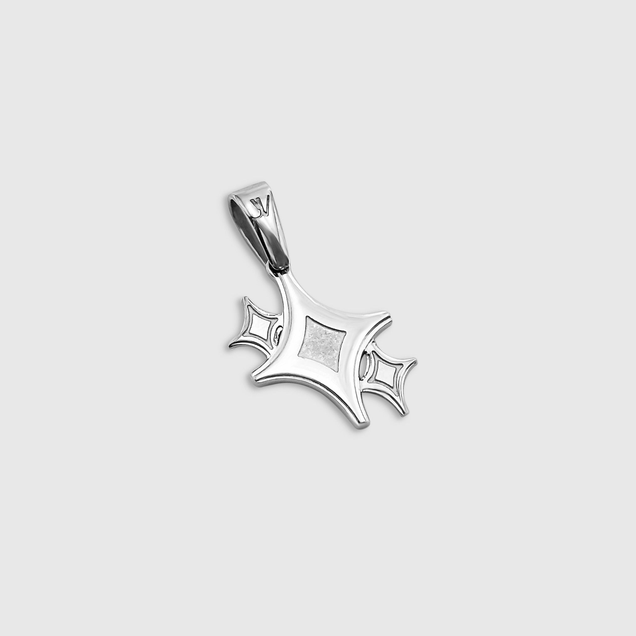 Closeup of Star Pendant in Stainless Steel Necklace