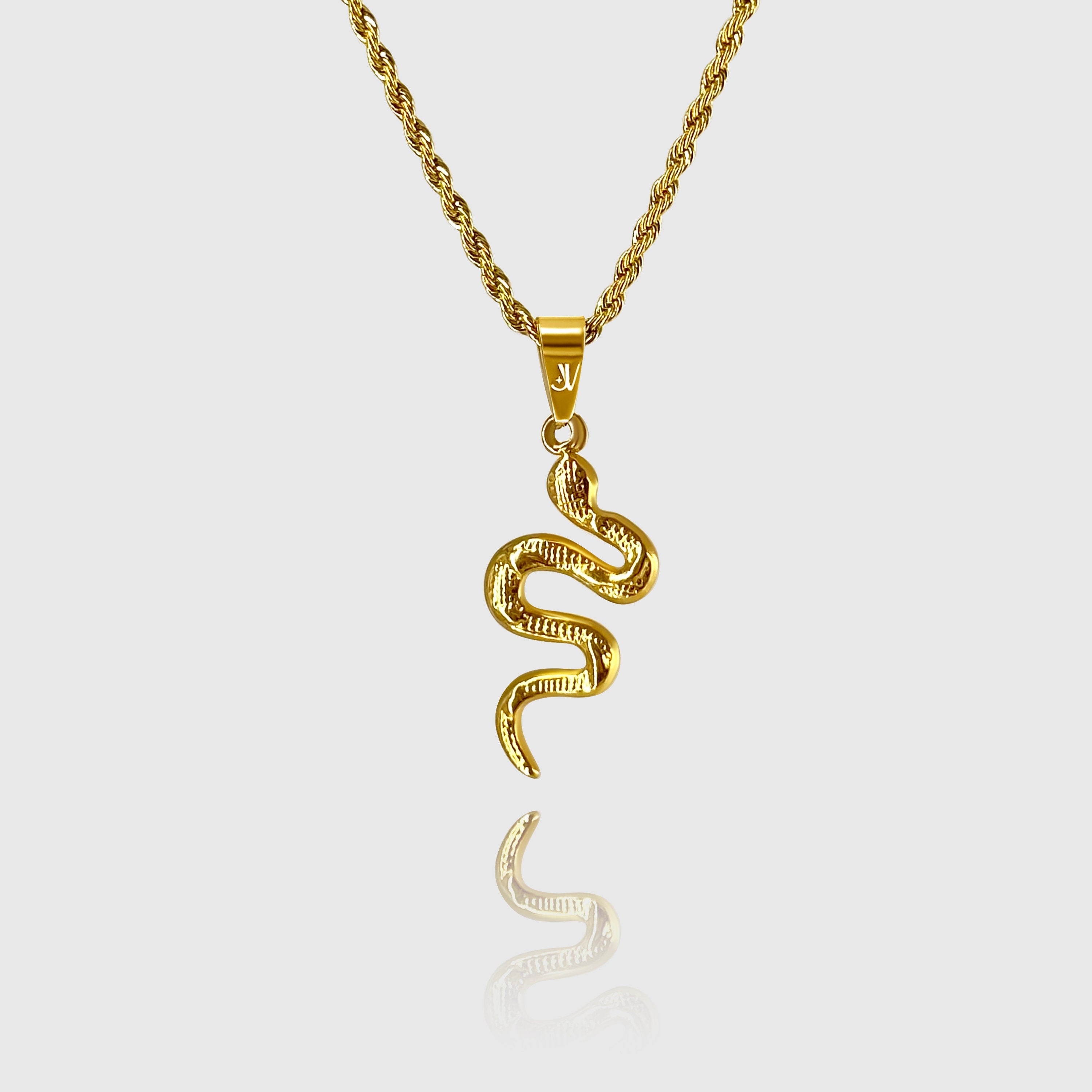 Gold viper snake pendant on 2mm rope chain necklace, JVillion